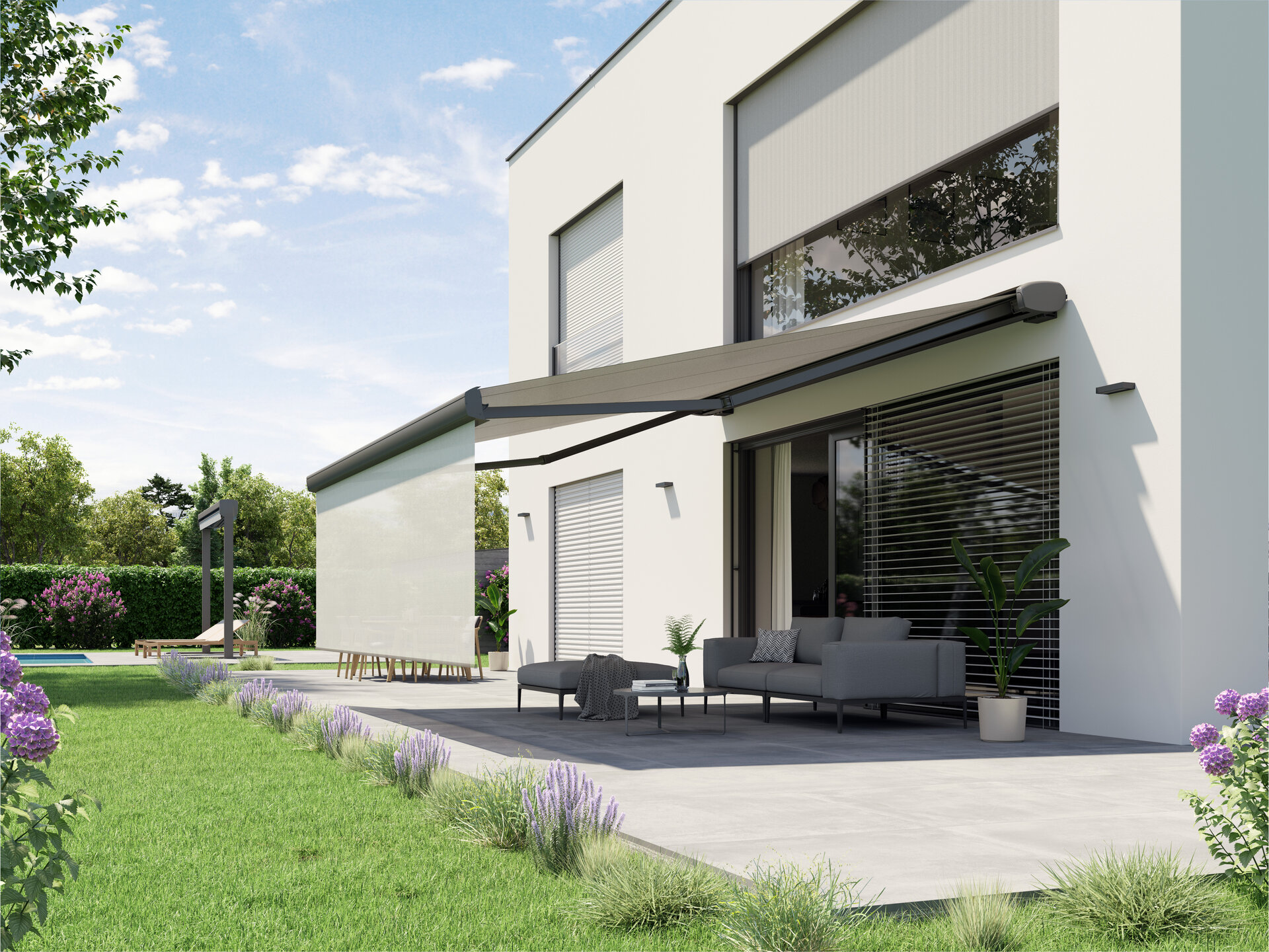 Store avec variovolant – protection solaire basse et confort visuel