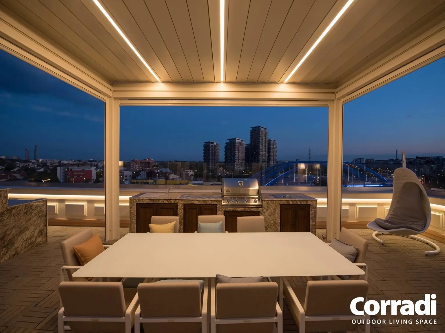 Éclairage LED pergola bioclimatique – scénarios lumineux