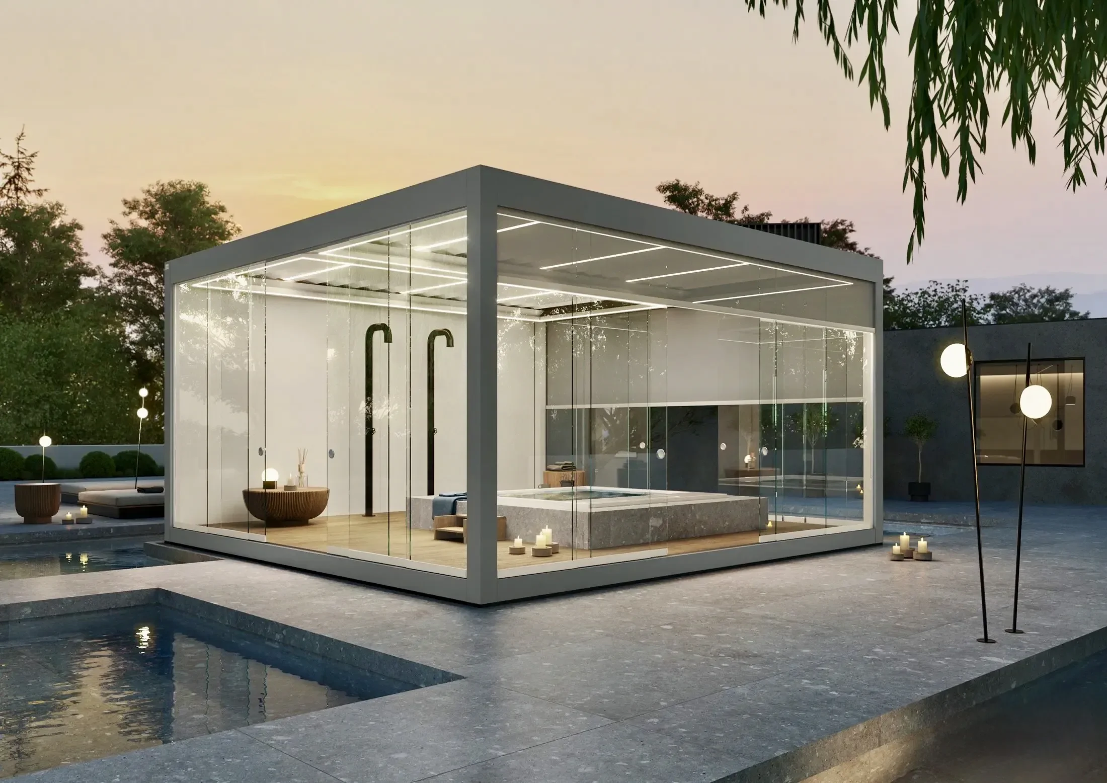 Pergola bioclimatique aluminium à Genève avec stores ZIP