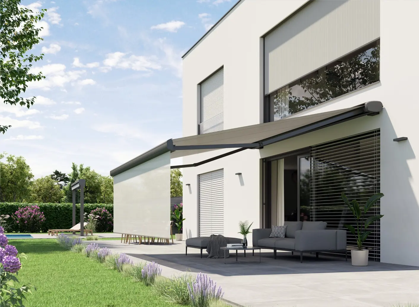 Store banne extérieur sur terrasse en Suisse romande